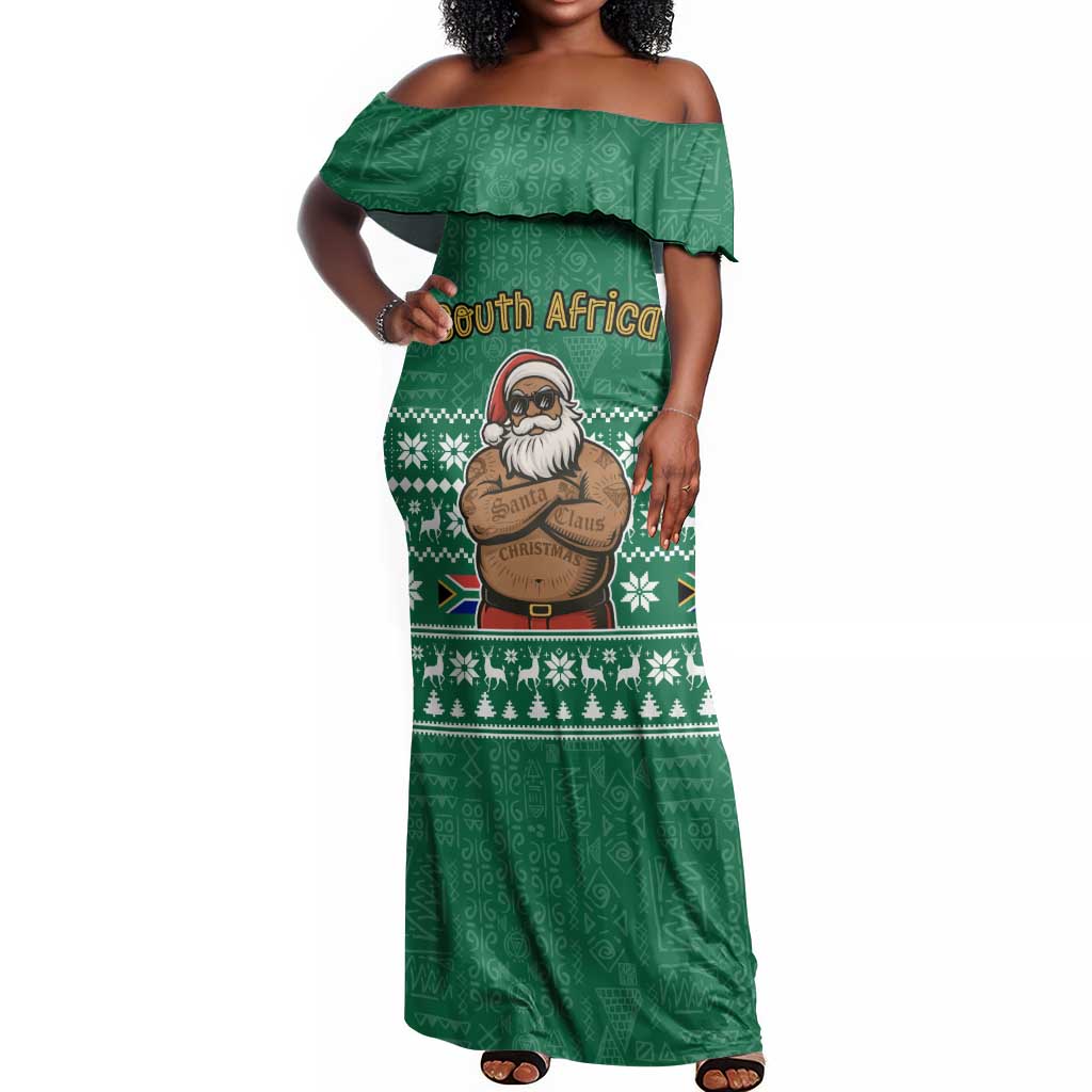 South Africa Christmas Off Shoulder Maxi Dress Christmas Santa Claus Tattoo - African Pride