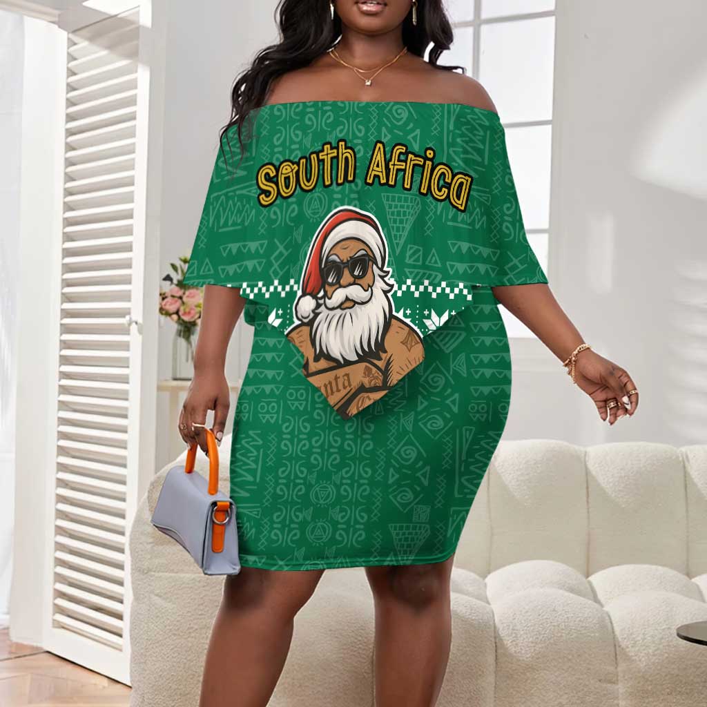 South Africa Christmas Off Shoulder Short Dress Christmas Santa Claus Tattoo - African Pride