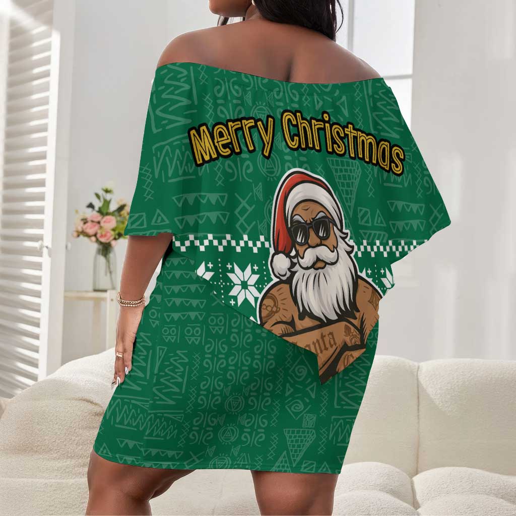South Africa Christmas Off Shoulder Short Dress Christmas Santa Claus Tattoo - African Pride
