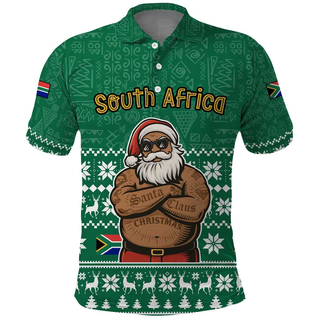 South Africa Christmas Polo Shirt Christmas Santa Claus Tattoo - African Pride