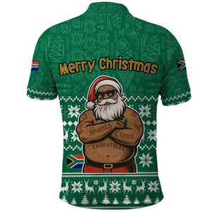 South Africa Christmas Polo Shirt Christmas Santa Claus Tattoo - African Pride