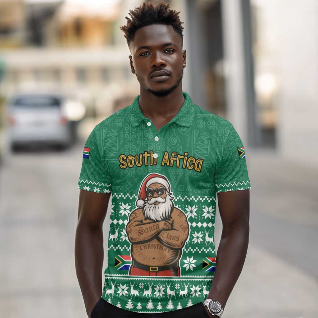 South Africa Christmas Polo Shirt Christmas Santa Claus Tattoo - African Pride
