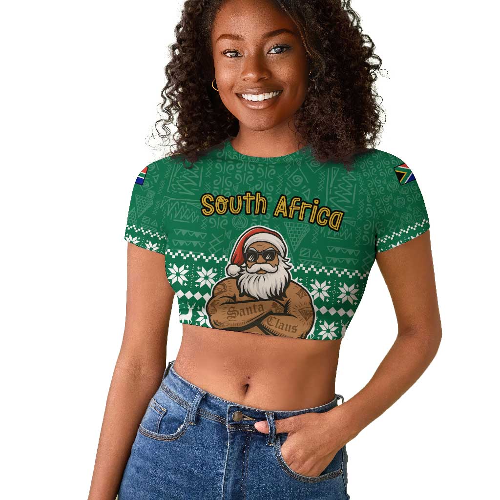 South Africa Christmas Raglan Cropped T shirt Christmas Santa Claus Tattoo - African Pride