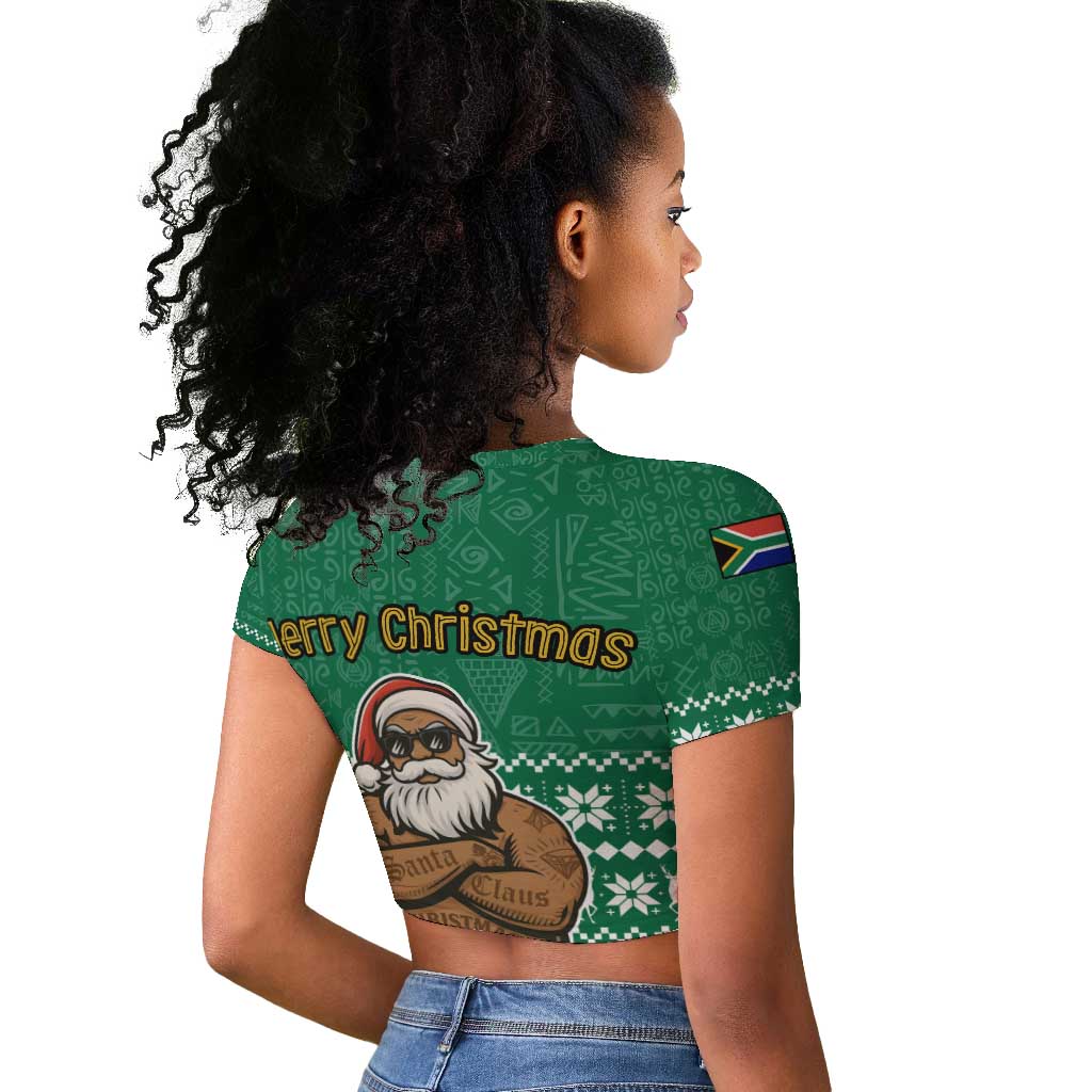 South Africa Christmas Raglan Cropped T shirt Christmas Santa Claus Tattoo - African Pride