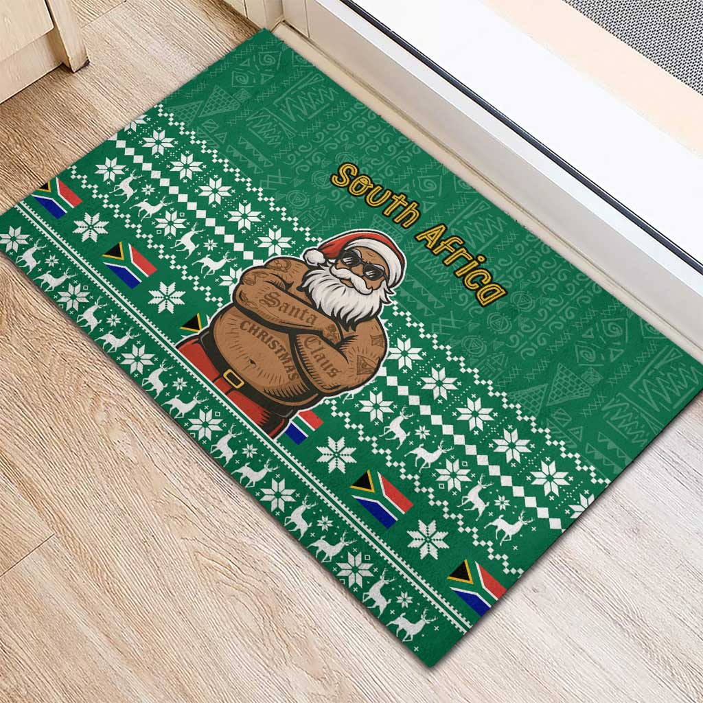 South Africa Christmas Rubber Doormat Christmas Santa Claus Tattoo - African Pride