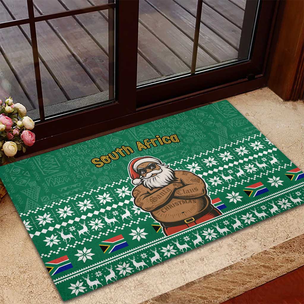 South Africa Christmas Rubber Doormat Christmas Santa Claus Tattoo - African Pride