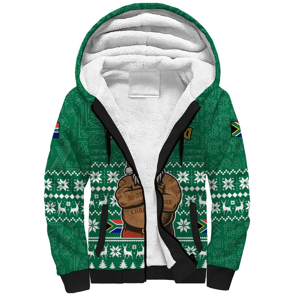 South Africa Christmas Sherpa Hoodie Christmas Santa Claus Tattoo - African Pride