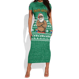 South Africa Christmas Short Sleeve Bodycon Dress Christmas Santa Claus Tattoo - African Pride