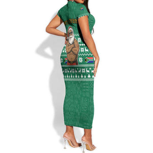 South Africa Christmas Short Sleeve Bodycon Dress Christmas Santa Claus Tattoo - African Pride