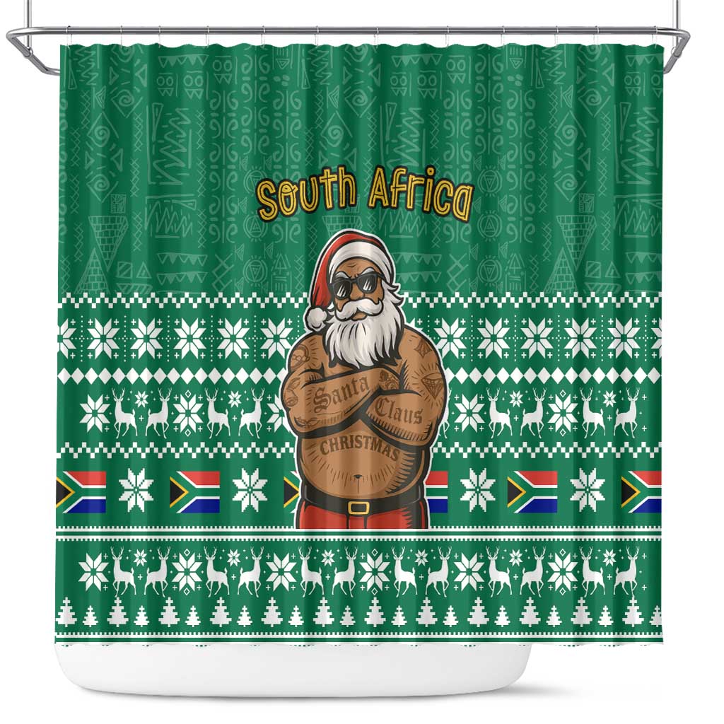 South Africa Christmas Shower Curtain Christmas Santa Claus Tattoo - African Pride