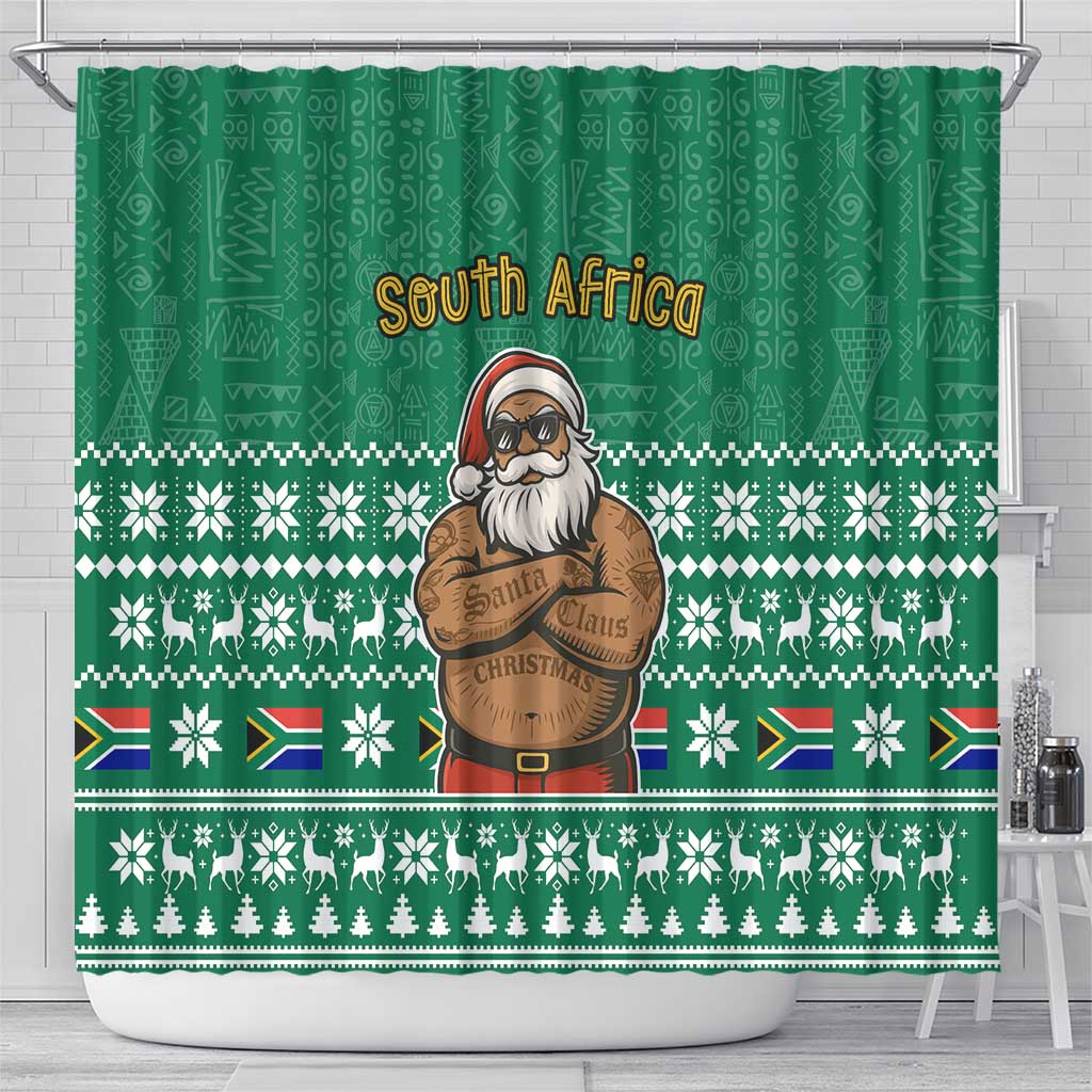 South Africa Christmas Shower Curtain Christmas Santa Claus Tattoo - African Pride