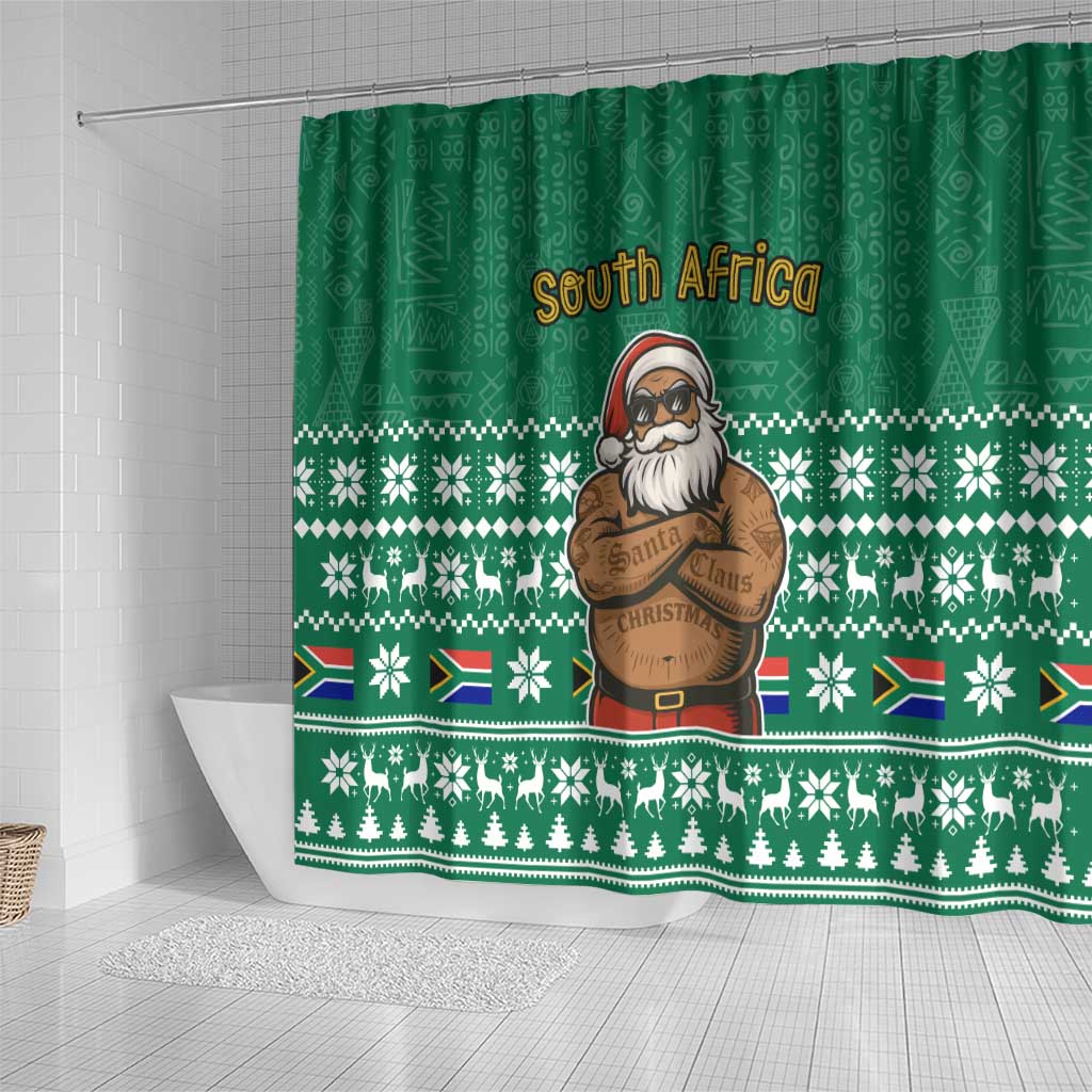 South Africa Christmas Shower Curtain Christmas Santa Claus Tattoo - African Pride