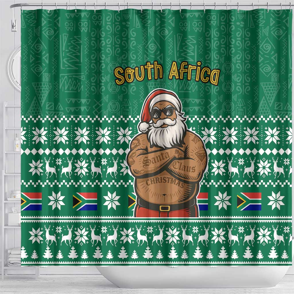South Africa Christmas Shower Curtain Christmas Santa Claus Tattoo - African Pride