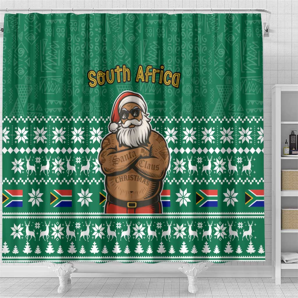 South Africa Christmas Shower Curtain Christmas Santa Claus Tattoo - African Pride