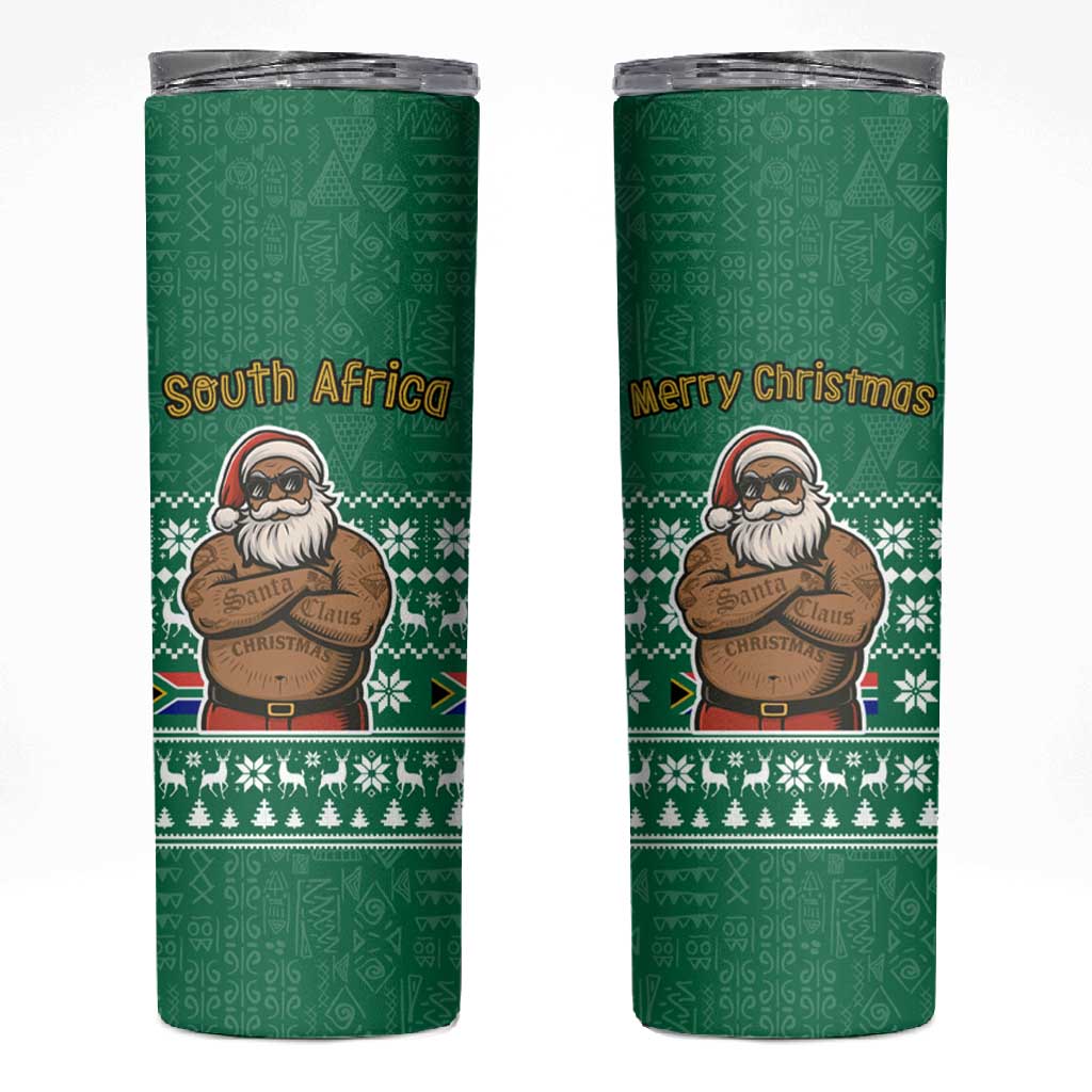 South Africa Christmas Skinny Tumbler Christmas Santa Claus Tattoo - African Pride