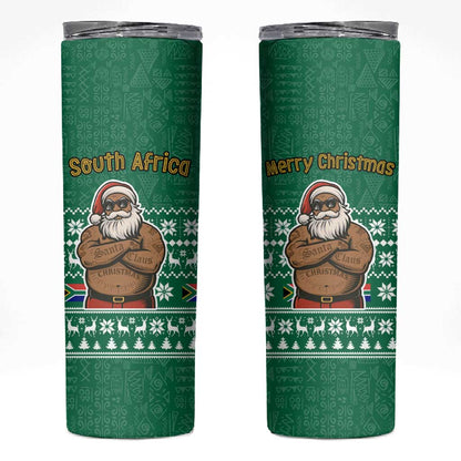 South Africa Christmas Skinny Tumbler Christmas Santa Claus Tattoo - African Pride