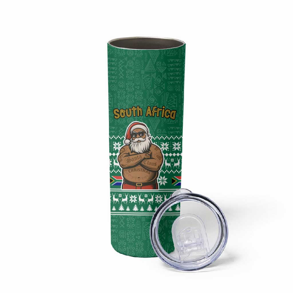 South Africa Christmas Skinny Tumbler Christmas Santa Claus Tattoo - African Pride