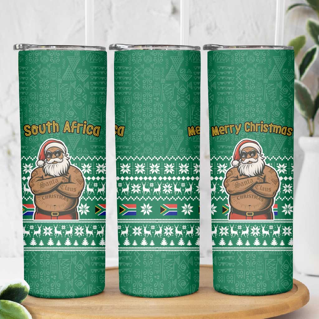 South Africa Christmas Skinny Tumbler Christmas Santa Claus Tattoo - African Pride