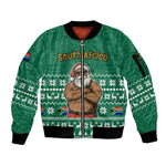 South Africa Christmas Sleeve Zip Bomber Jacket Christmas Santa Claus Tattoo - African Pride