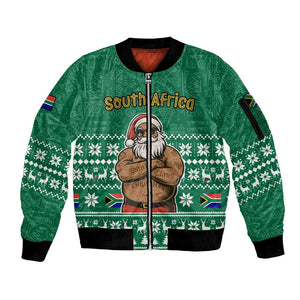 South Africa Christmas Sleeve Zip Bomber Jacket Christmas Santa Claus Tattoo - African Pride