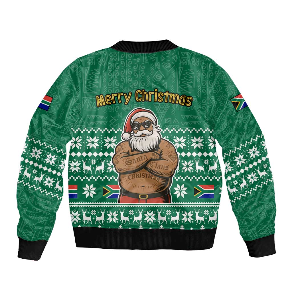 South Africa Christmas Sleeve Zip Bomber Jacket Christmas Santa Claus Tattoo - African Pride