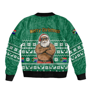 South Africa Christmas Sleeve Zip Bomber Jacket Christmas Santa Claus Tattoo - African Pride