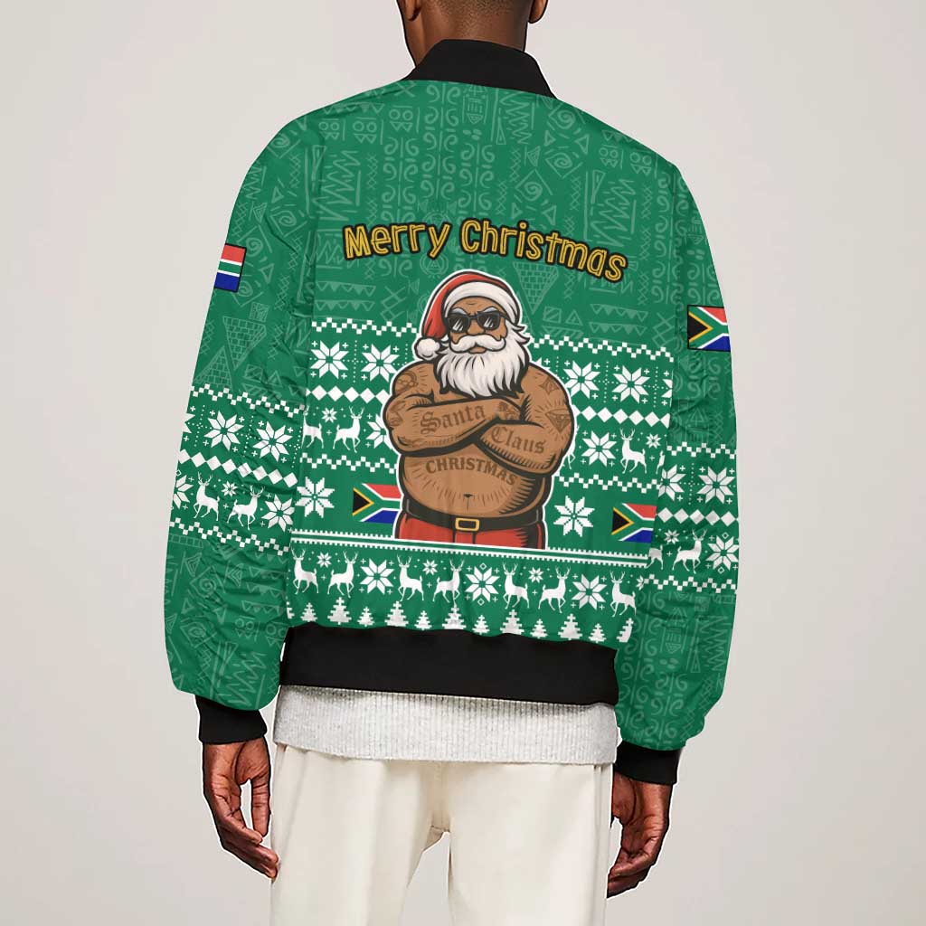 South Africa Christmas Sleeve Zip Bomber Jacket Christmas Santa Claus Tattoo - African Pride