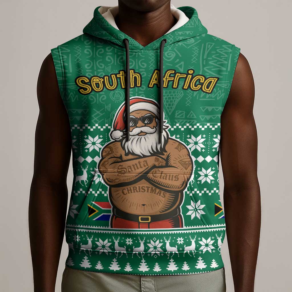 South Africa Christmas Sleeveless Hoodie Christmas Santa Claus Tattoo - African Pride