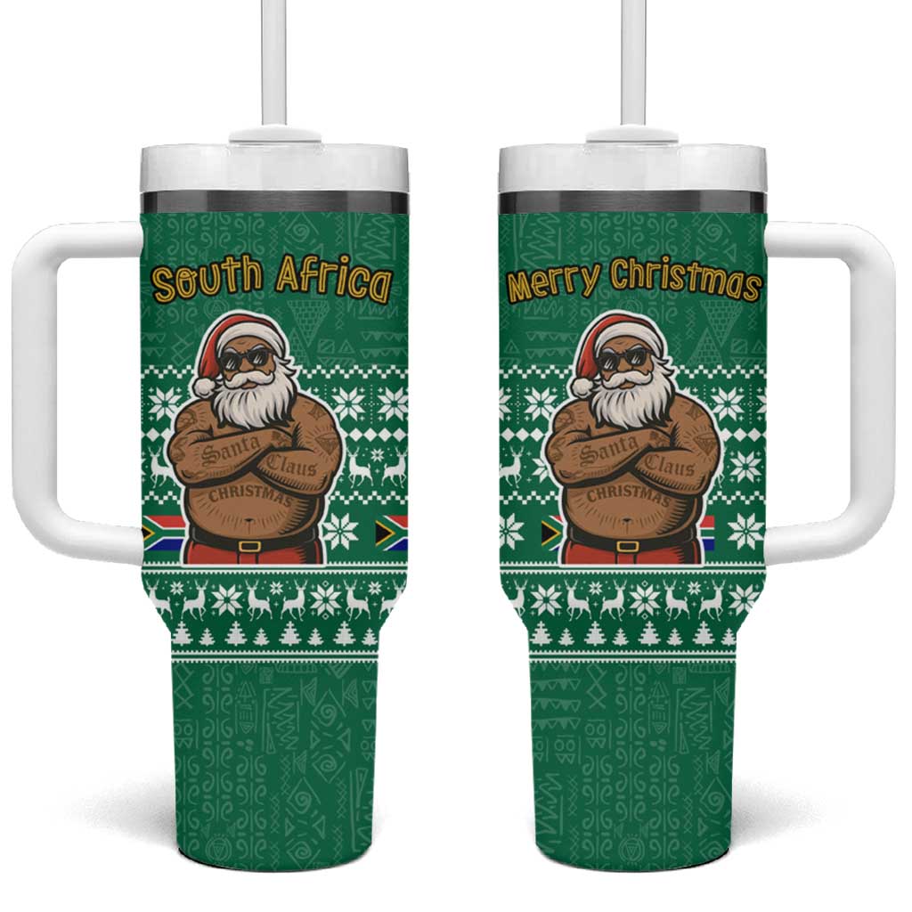 South Africa Christmas Tumbler With Handle Christmas Santa Claus Tattoo - African Pride