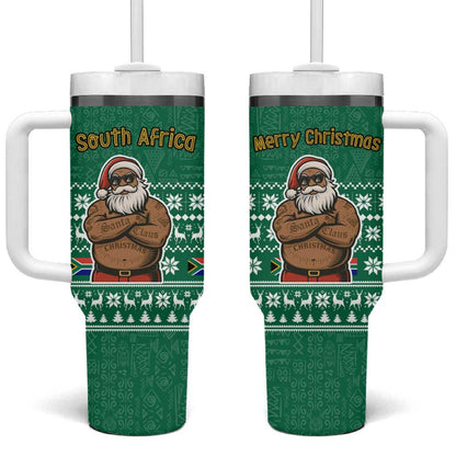 South Africa Christmas Tumbler With Handle Christmas Santa Claus Tattoo - African Pride