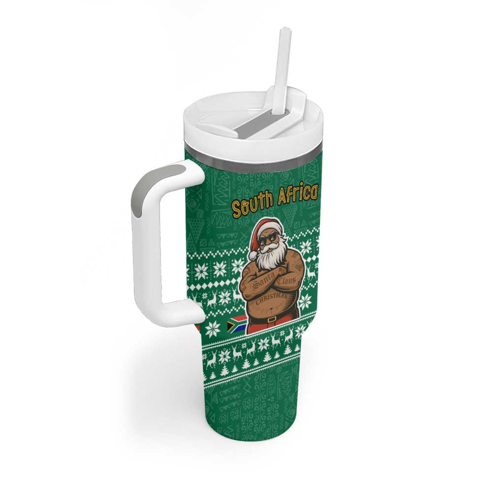 South Africa Christmas Tumbler With Handle Christmas Santa Claus Tattoo - African Pride