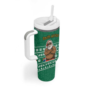 South Africa Christmas Tumbler With Handle Christmas Santa Claus Tattoo - African Pride