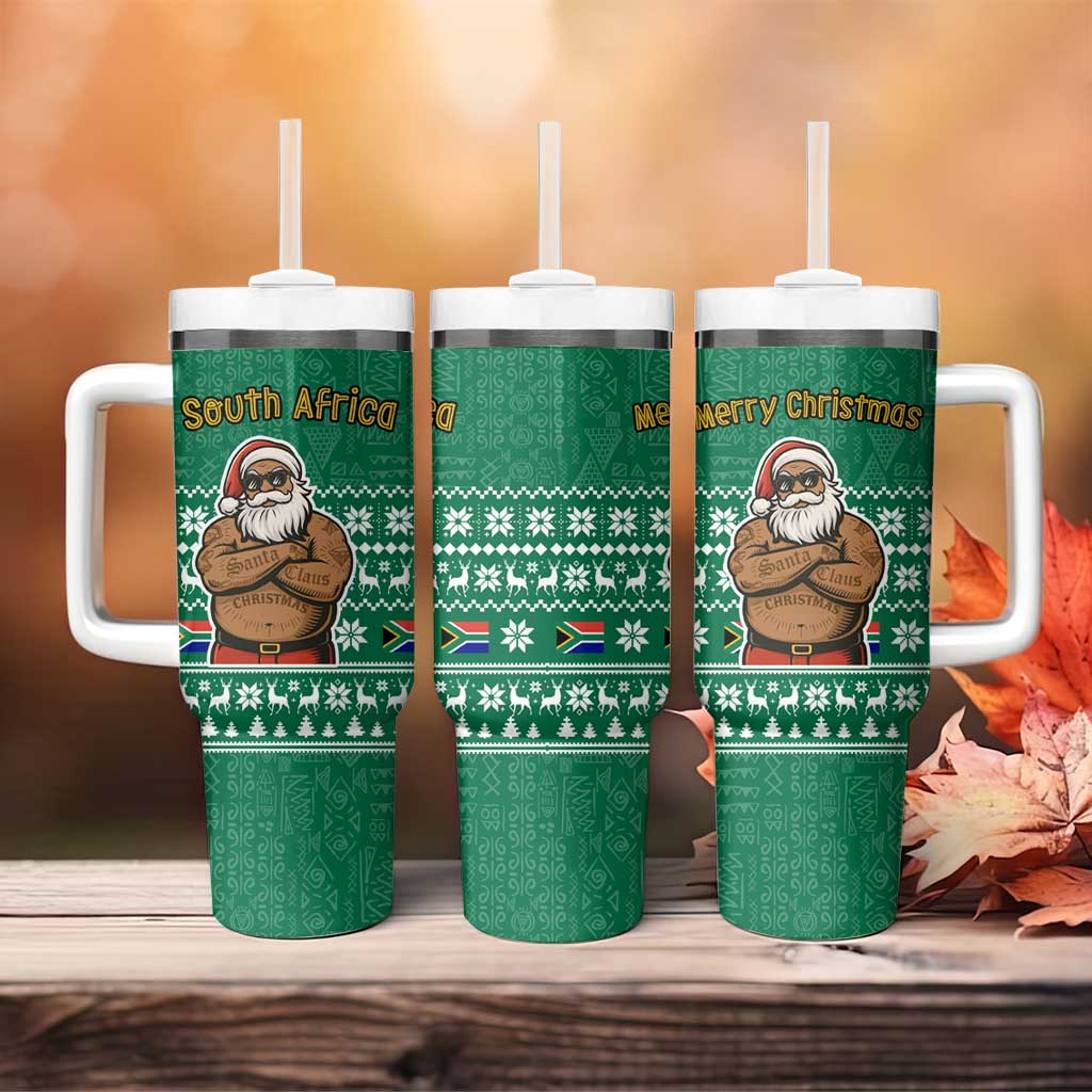 South Africa Christmas Tumbler With Handle Christmas Santa Claus Tattoo - African Pride