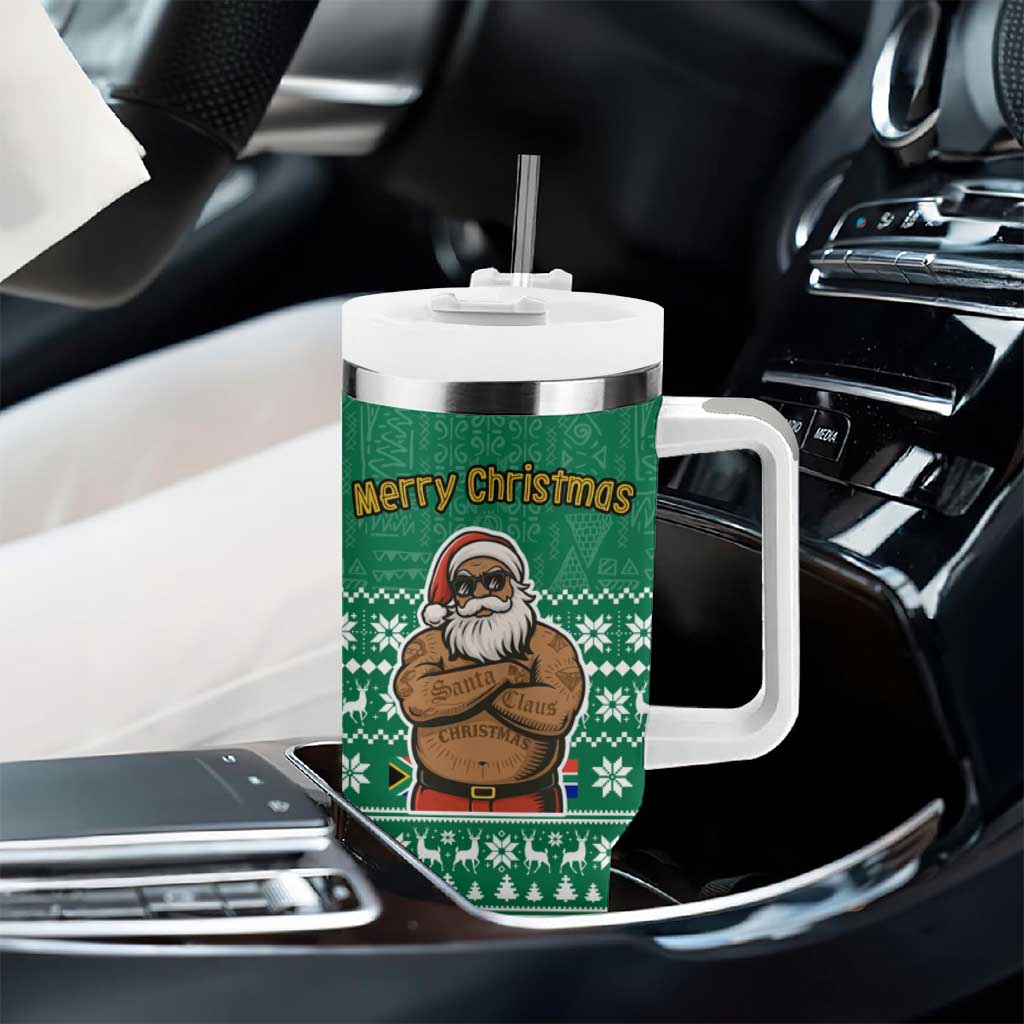 South Africa Christmas Tumbler With Handle Christmas Santa Claus Tattoo - African Pride