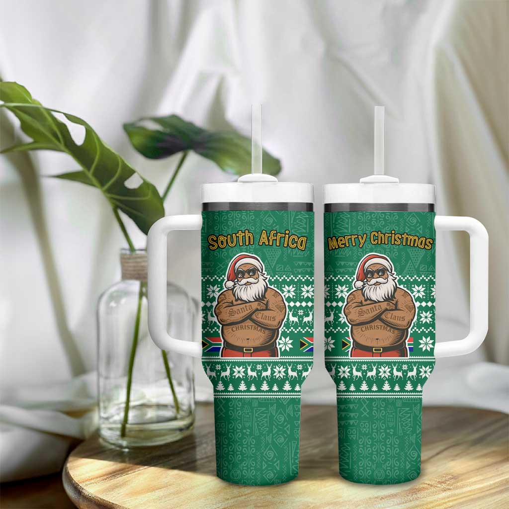 South Africa Christmas Tumbler With Handle Christmas Santa Claus Tattoo - African Pride