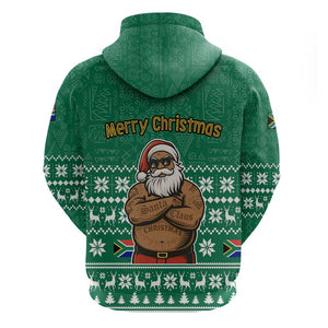 South Africa Christmas Zip Hoodie Christmas Santa Claus Tattoo - African Pride