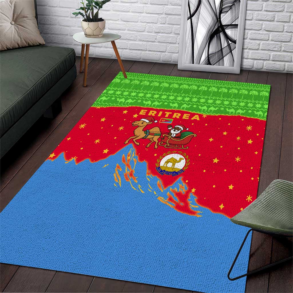 Eritrea Christmas Area Rug Santa Claus Camel Sleigh National Emblem - African Pride