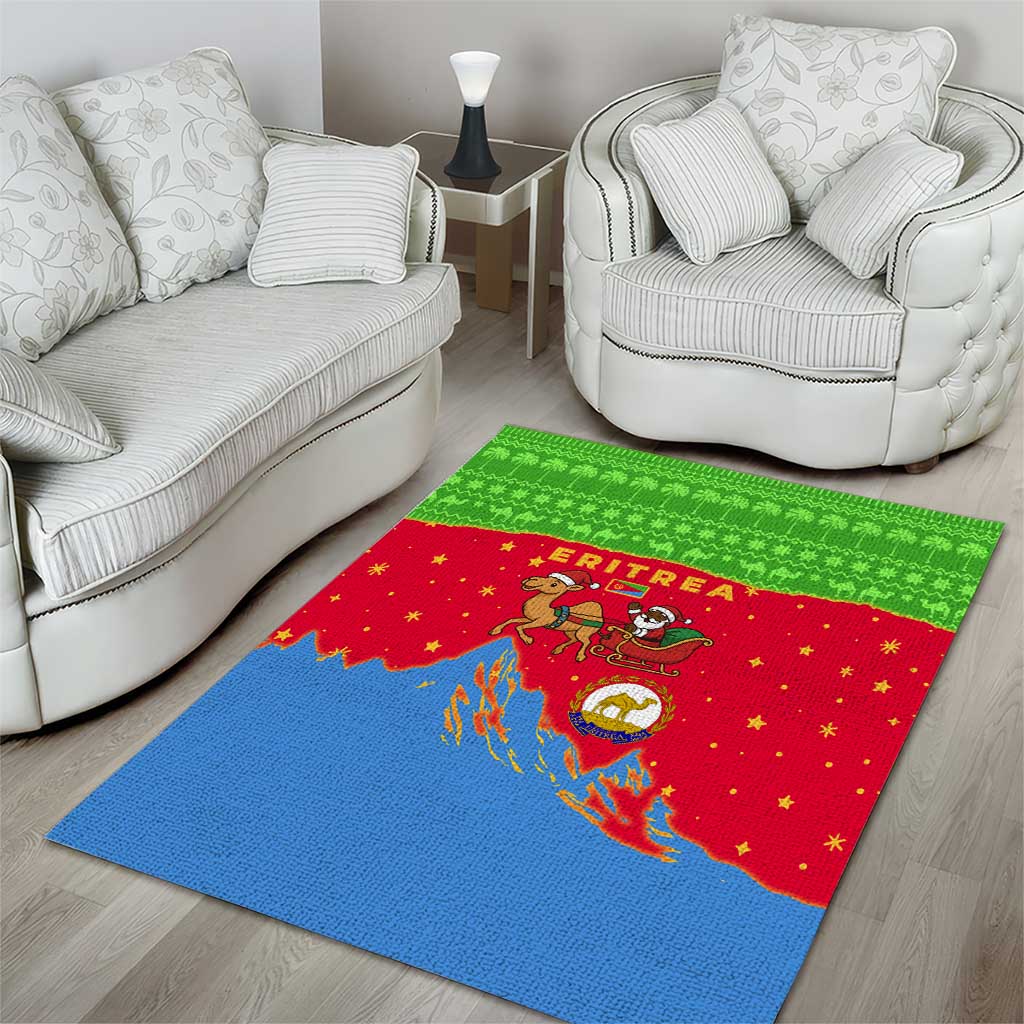 Eritrea Christmas Area Rug Santa Claus Camel Sleigh National Emblem - African Pride
