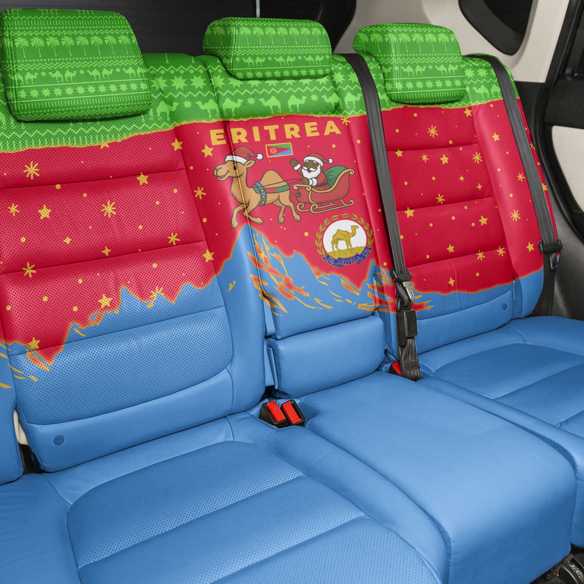 Eritrea Christmas Back Car Seat Cover Santa Claus Camel Sleigh National Emblem - African Pride