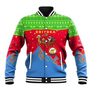 Eritrea Christmas Baseball Jacket Santa Claus Camel Sleigh National Emblem - African Pride