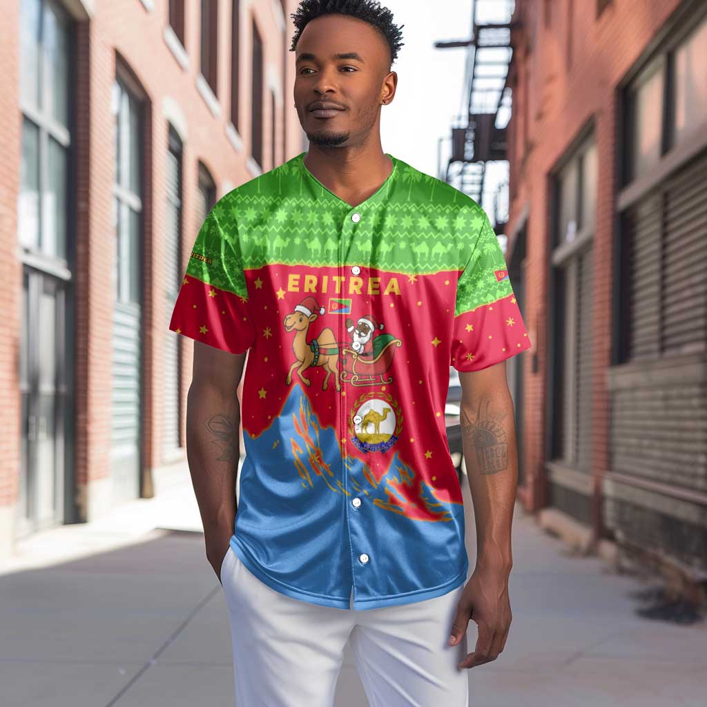 Eritrea Christmas Baseball Jersey Santa Claus Camel Sleigh National Emblem - African Pride