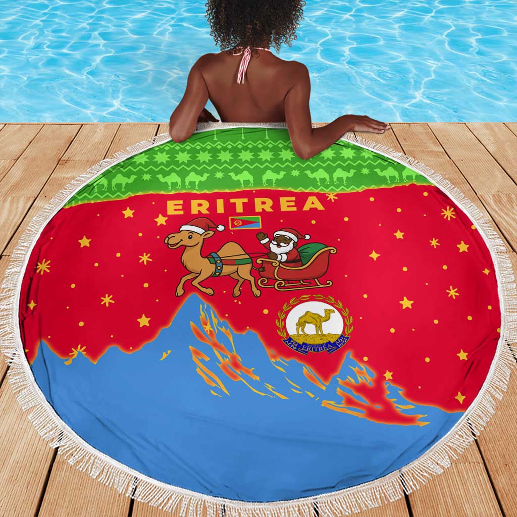 Eritrea Christmas Beach Blanket Santa Claus Camel Sleigh National Emblem - African Pride