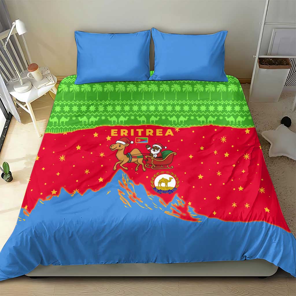 Eritrea Christmas Bedding Set Santa Claus Camel Sleigh National Emblem - African Pride