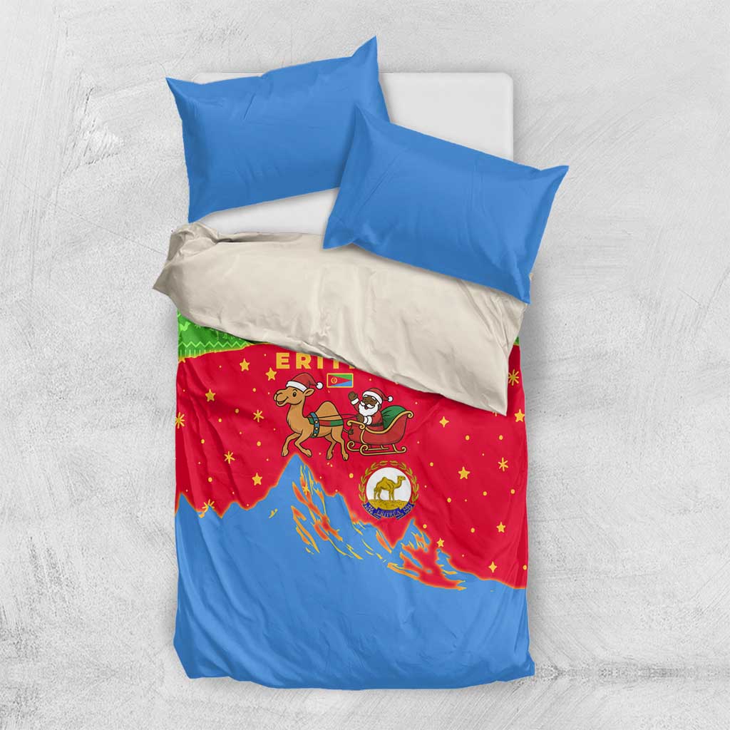 Eritrea Christmas Bedding Set Santa Claus Camel Sleigh National Emblem - African Pride