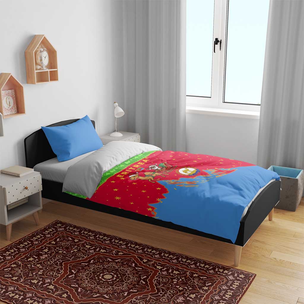 Eritrea Christmas Bedding Set Santa Claus Camel Sleigh National Emblem - African Pride