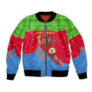 Eritrea Christmas Bomber Jacket Santa Claus Camel Sleigh National Emblem - African Pride