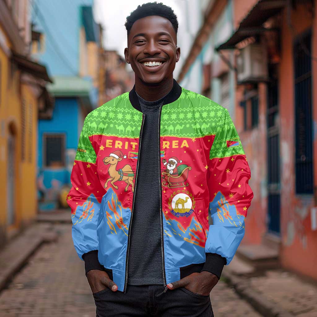 Eritrea Christmas Bomber Jacket Santa Claus Camel Sleigh National Emblem - African Pride