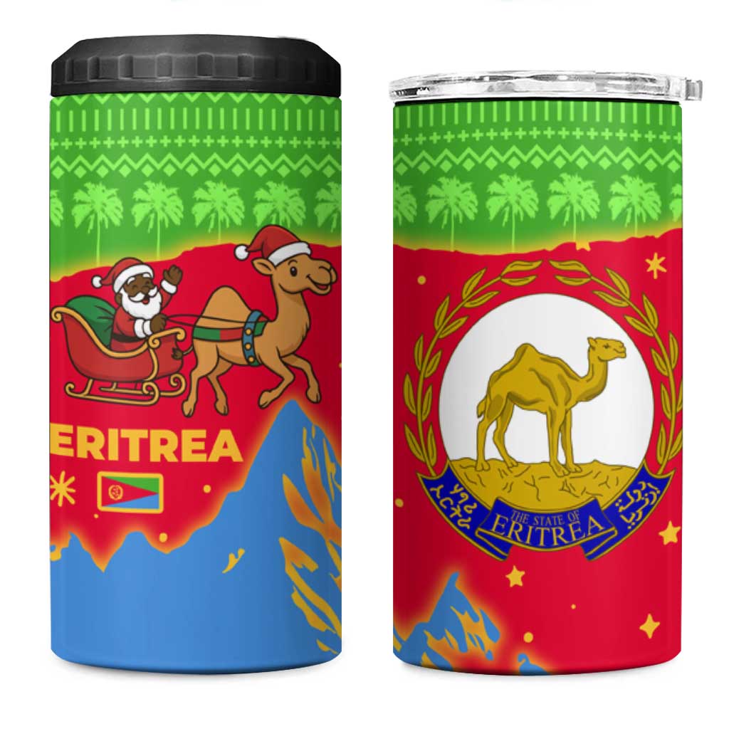Eritrea Christmas 4 in 1 Can Cooler Tumbler Santa Claus Camel Sleigh National Emblem - African Pride