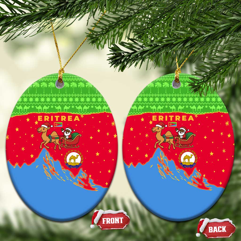 Eritrea Christmas Ceramic Ornament Santa Claus Camel Sleigh National Emblem - African Pride