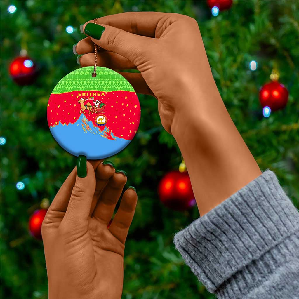 Eritrea Christmas Ceramic Ornament Santa Claus Camel Sleigh National Emblem - African Pride